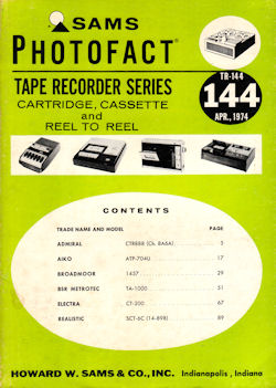 SAMS PHOTOFACT TAPE RECORDER SERIES  TR-120 THRU TR-153    GOOD SHAPE! 