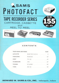 SAMS PHOTOFACT TAPE RECORDER SERIES  TR-120 THRU TR-153    GOOD SHAPE! 