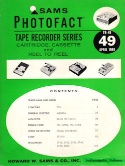 SAMS PHOTOFACT TAPE RECORDER SERIES  TR-120 THRU TR-153    GOOD SHAPE! 